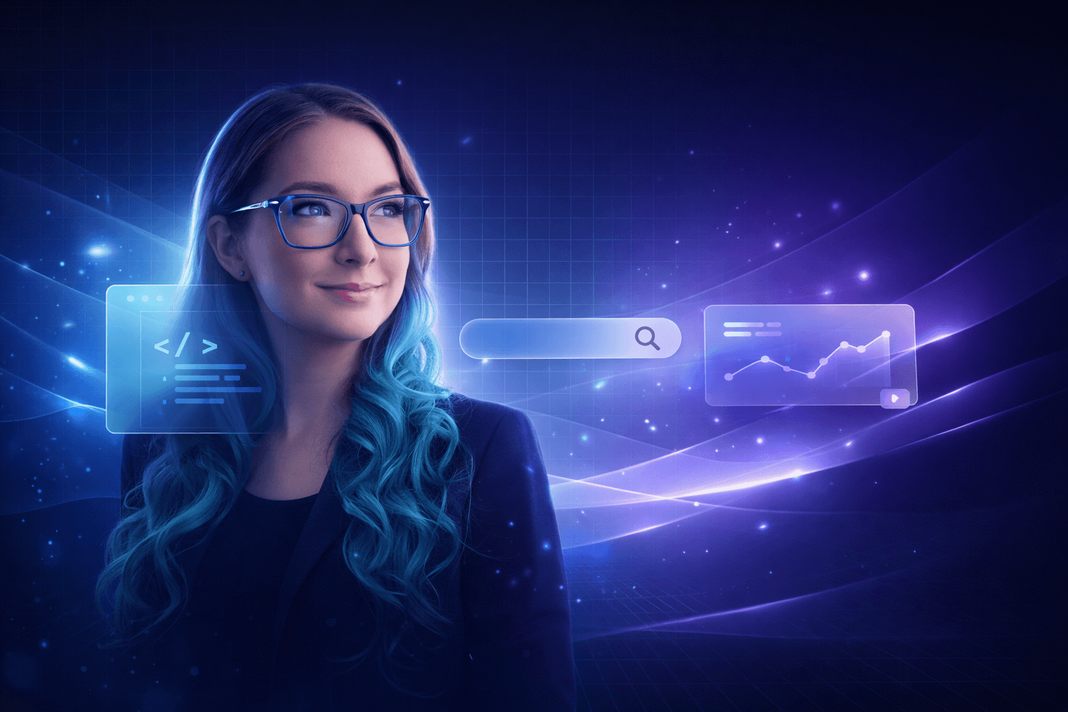 Aleksandra Cislowski in a modern, tech-driven portrait
